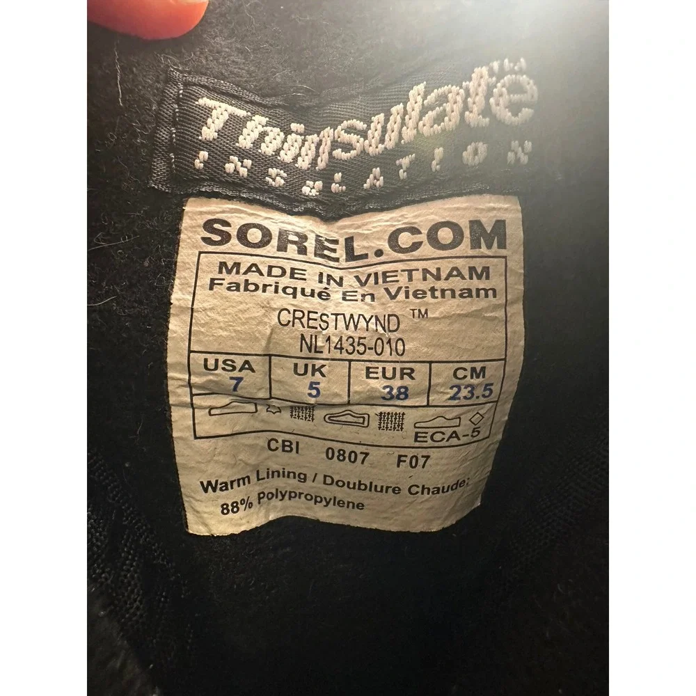Sorel Crestwynd Black Suede Winter Snow‎ Boots Faux Fur Cuff Warm Lining Size 7